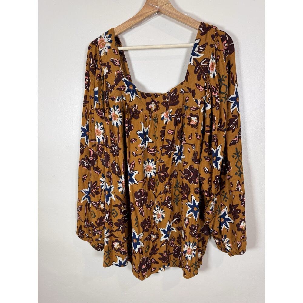Sonoma Womens Peasant Blouse Top Floral Square Neck Plus Size 4X Boho